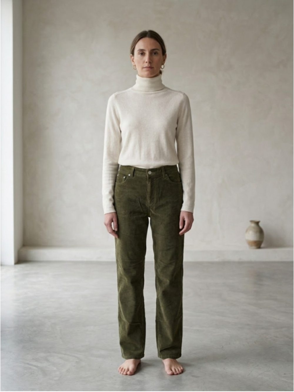 Talbots Petites Olive Green Stretch Velveteen Corduroy Straight Leg Pants 14P